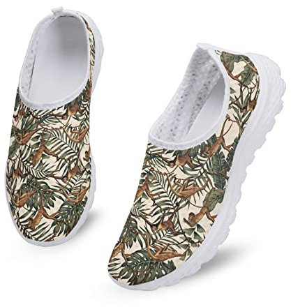 Dolyues Cute 3D Animal Tropical Palm Leaves Monkey Print Damen Lauftrainer Schuhe Atmungsaktiv Leicht Slip On Gym Sneaker