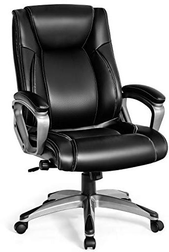 COSTWAY Bürostuhl mit Verstellbarer Lendenwirbelstütze & Wippfunktion, Ergonomischer Chefsessel, Schreibtischstuhl Computerstuhl mit dickeres Sitzkissen, Drehstuhl aus Kunstleder, 150 kg Belastbar