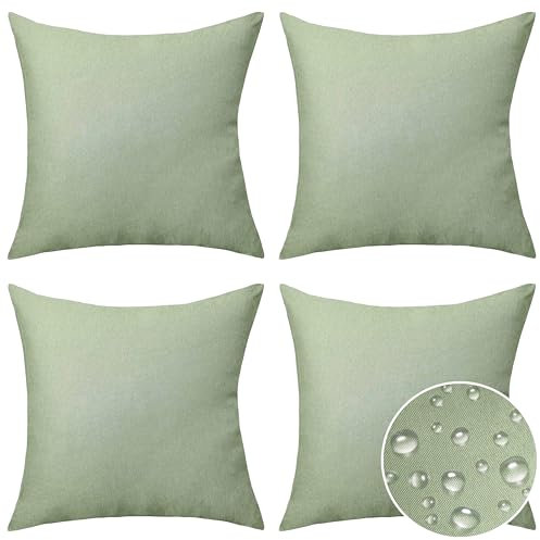 Home Brilliant Sage Green Cushion Covers 45 x 45 for Garden Furniture, Decorative Outdoor Cushions Covers Waterproof, 18x18 inches, Pack of 4, Sage Green