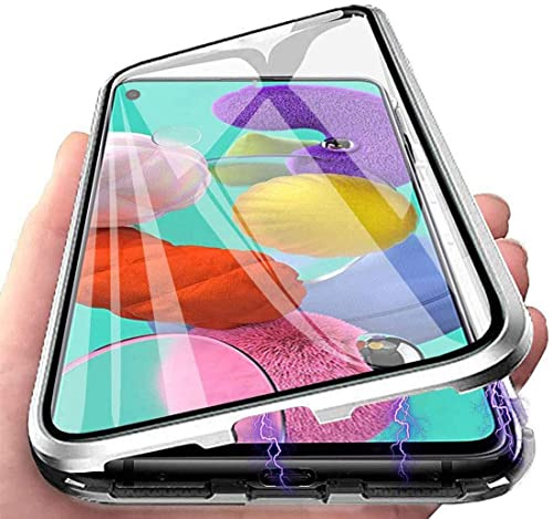 Orgsty Coque pour Oppo Reno 8 Lite 5G, Coque d'adsorption magnétique Ultra Mince à 360° Housse de Protection en Avant et Arrière Verre Trempé Etui Transparent Métallique Antichoc, Argent