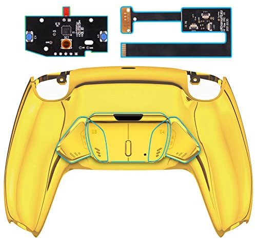 eXtremeRate Konfigurierbar RISE4 Remap Kit für ps5 Controller BDM-010/020 Modell, Remapper Board&Ergonomic Case Rückplate Gehäuse&Back Paddles Buttons für ps5-Chrome Gold