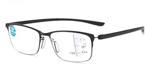 Gleitsichtbrille Lesebrille Halbrahmen schwarz Multifokale Gläser Damen Herren Dioptrien mit Anti-Blaulicht eckig (wahlweise mit +1.00 / +1.50 / +2.00 / +2.50 Dioptrien) (SCHWARZ, 2.50, diopters)