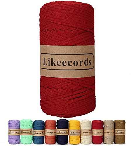 Likeecords Poliestere Corda 4mm x 130m,Cordino Per Borse Uncinetto,Polipropilene Macrame Corda intrecciata,Macramè Filo per Appendiabiti per Fiori, Home Decor (Rosso)