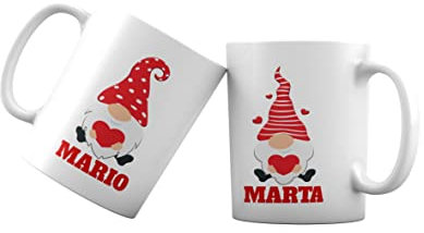 Coppia Tazze Natale Personalizzate - Nome - Folletti Innamorati - gnomi - Cuori - Love - Marito - Moglie - Gadget Natalizi - Tazza Natalizia - Regalo Coppia