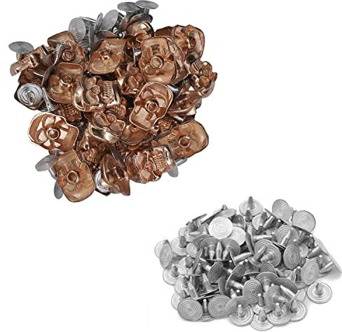 Trimming Shop Totenkopf-Nieten mit Nadel für Lederjacke, Kleidungsdekoration, DIY-Bastelprojekte, Punk- und Gothic-Zubehör, 15 mm x 11 mm, Gold, 100 Stück