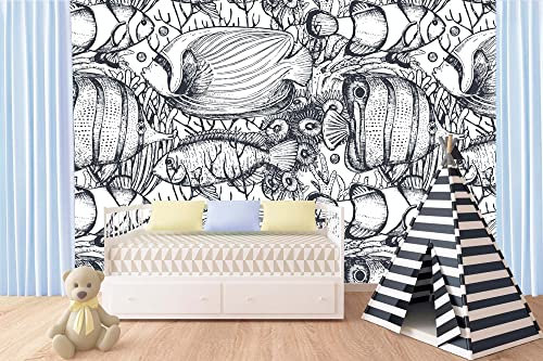 Vlies Fototapete EINFARBIGE FISCHE 375 x 250 cm (inkl. Kleister) - Vlies Tapete, Wandtapete, Wandbilder - Tapete für Wohnzimmer Schlafzimmer, Büro, Küche - Montagefertig