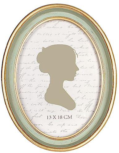 AELS 12,7 x 17,8 cm Vintage-Bilderrahmen, eleganter antiker Bilderrahmen mit Glasfront, Foto-Display, Tisch-Wandbehang, Geschenkideen, oval, Salbeigrün mit Goldrand