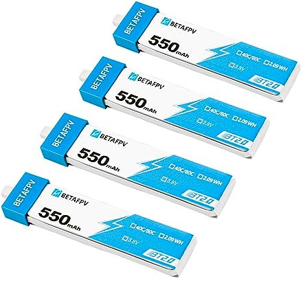 BETAFPV 4pcs BT2.0 550mAh 1S Lipo Battery 3.8V 40C/80C 2.09WH RC Battery with BT2.0 Connector Compatible for 75-85mm 1S FPV Racing Whoop Drone Quadcopters like Cetus Pro FPV Drone,Meteor75 Pro Quad
