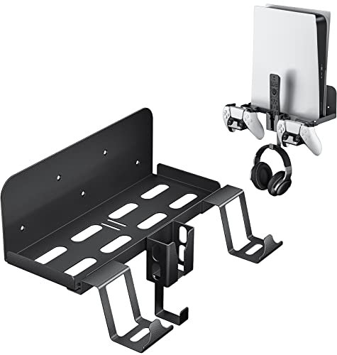 Aceshop Supporto a parete, 5 in 1 per Playstation 5 (versione ottica e digitale) con supporto rimovibile per controller (Nero)
