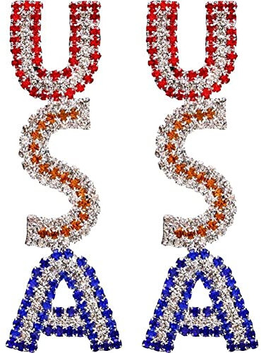 Usa Patriotischer Strassbrief Ohrringe Amerikanischer Unabhängigkeitstag Schmuck Für Frauen, Kristallschmuck