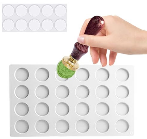 Pad für Wachssiegel Stempel,Wachssiegel Silikon Pad,Silikonform für Wachssiegel,Flache Runde Scheibe Silikonform Schale Epoxidharz zum Wachsen mit Klebstoff DIY Craft,24 Mulden