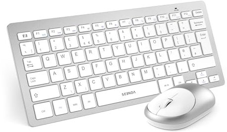 seenda Small Wireless Keyboard and Mouse Set, 2.4G Ultra Slim Portable Compact Cordless Keyboard & Mouse Combo UK QWERTY Layout for PC Computer Laptop Desktop - Home/Office/Travel, White and Silver