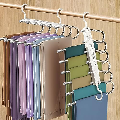 GUHAOOL 6 in 1 Grucce Pantaloni, 2 Pezzi Grucce Pantaloni Salvaspazio, Appendiabiti per Pantaloni Magici, Appendini Portatili Multifunzionali per Pantaloni, Sciarpe, Jeans, Asciugamani, Bianco
