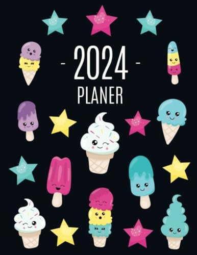 Eis Planer 2024: Monatsplaner 2024 mit Wochenübersicht | Raum für Notizen | Januar - Dezember 2024 Agenda | Ideal für die Schule, Studium und das Büro