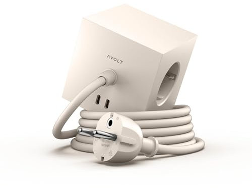 AVOLT Steckdosenleiste - der weltweit erste Designer-Mehrfachsteckdose mit magnetischer Befestigung - Verlängerungskabel mit 3 steckdosenwürfel und 2 USB (USB-C 1.8m, Nomad Sand)