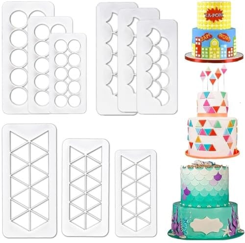 Cake Mold Round Fondant Cutters,Fish Scale Cookie Cutters,Triangle Cookie Cutters,Geometric Biscuit Cutters Circle Fondant Impression Mat Cake Border Decorating Tools
