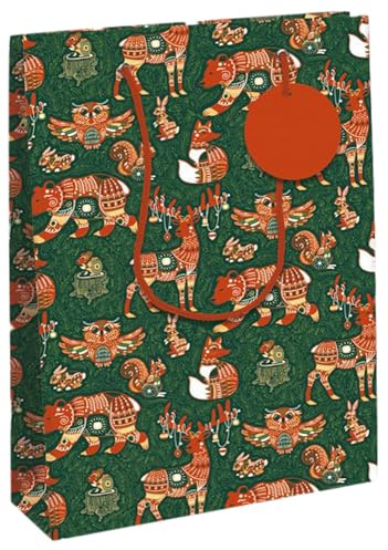 Clairefontaine X-34671-2C - Geschenktasche - Tüte Excellia, Format 26,5x14x33 cm, 210g, Wald in Rot und Grün, Eurowrap, 1 Stück