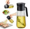 hoforife Botella dispensadora de aceite de oliva de vidrio y botella pulverizadora de aceite 2 en 1 para cocina y cocina, tapa abatible automática, 18 onzas, color negro