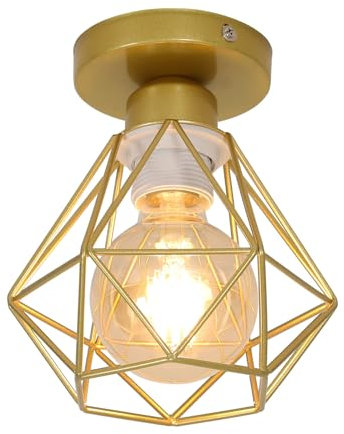 DELIPOP Retro Deckenlampe16CM, Vintage Deckenleuchte im Industrial Design, Lampenschirm E27 Lampe aus Eisen Käfig, Pendelleuchte Gold für Flur Studie Küche Büro Schlafzimmer
