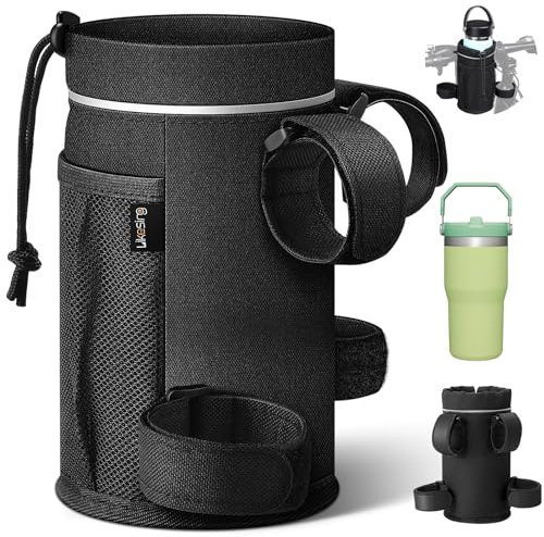 Likesing 24-40oz Porte Gourde Velo sans Vis Bidon Porte Velo avec Poche en Maille et Bandes réfléchissantes Porte Gourde VTT Bouteille de Vélo Guidon Poussette Porte Gourde Randonnée Fauteuil Roulant