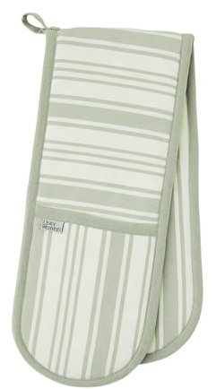 Ulster Weavers - Sage Gingham Double Oven Gloves (88 x 18cm) - 100% Cotton - Green Striped Oven Gloves Heat Resistant - Washable - Stripe Themed Oven Gloves - Sage Kitchen Accessories - Kitchen Gifts