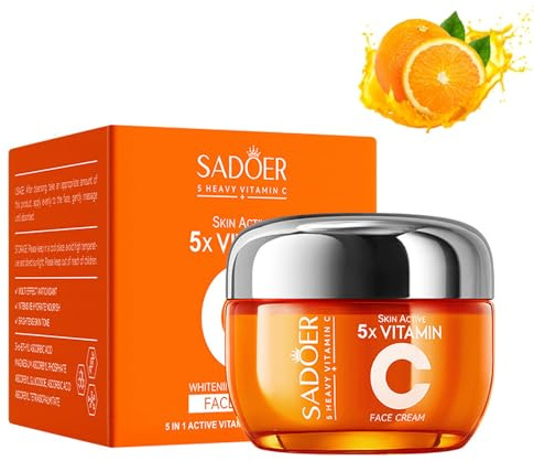 Vitamin C Gesichtscreme, Vitamin C Glowing & Repairing Feuchtigskeitscreme, Tag & Nacht Aufhellungscreme für dunkle Flecken, Falten, ungleichmäßiger Hautton, Hydrate & Smooth & Plump Skin,1.76 OZ