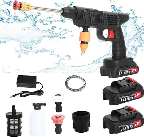 Garden Electric 24V Cordless Pressure Washer - 3.5 Mpa Power Cleaner Kit, Portable with 2 Batteries and Charger for Car & Garden
