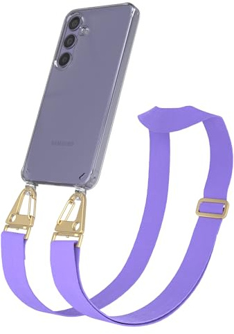 EAZY CASE - Hülle mit Band kompatibel mit Galaxy S24 Handyhülle mit Umhängeband Silikonhülle Transparent Schutzhülle Handykette zum Umhängen Handykordel Smartphone in Lavendel Lila - Clips Gold