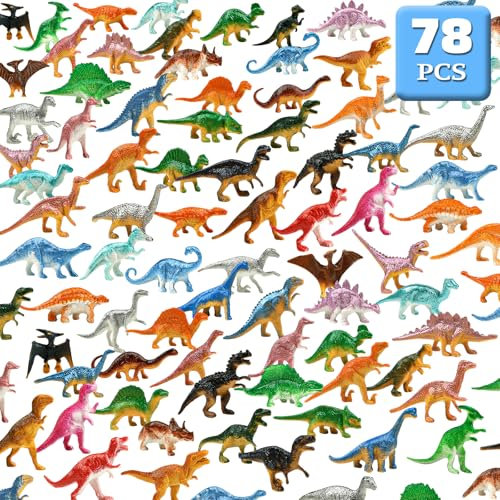 DOITEM Dinosaurier Spielzeugfiguren 78 Stücke, Kleine Dinosaurier Figuren Set Dino Figuren, Mini Dinosaurier Kunststoff Pädagogisches Spielzeug für Jungen Mädchen Geschenke Kindergeburtstag