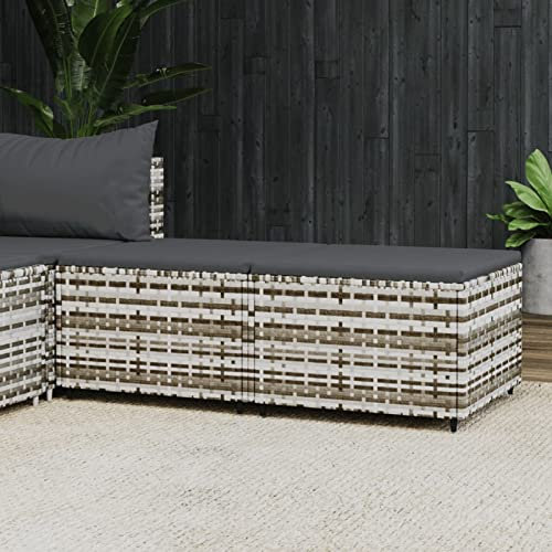 Homgoday Gartenhocker mit Kissen 2 STK. Sitzhocker Fußhocker Rattanhocker Balkon Sitzhocker Gartenmöbel für Balkon Terrasse Grau Poly Rattan
