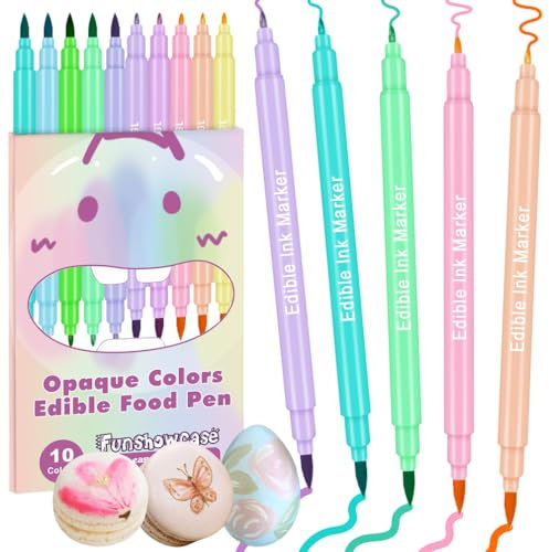FUNSHOWCASE 10 Edible Markers Opaque Dual-sided Bullet and Brush