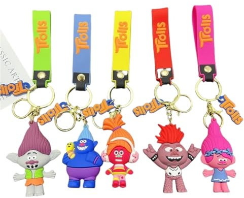 Xingbiyou 5 Stück Anime Trolls Schlüsselanhänger Set, Auto Schlüsselanhänger Tasche Anhänger