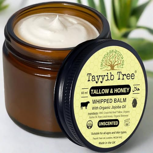 Tallow & Honey Balm - Intense Relief for Acne, Eczema, Psoriasis, Dry Skin - with Lavender-Infused Grass-fed Tallow, Raw Local Honey & Organic Jojoba Oil - 60ml (Unscented)