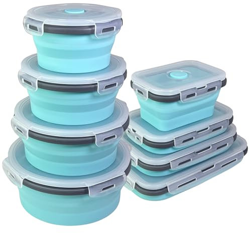 Guyuyii 8 Pack Silicone Collapsible Food Storage Containers with Lids - Microwave, Freezer, and Dishwasher Safe - Ideal for RV Accessories, Camper Must Haves, and Food Preparation