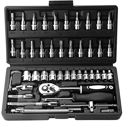 Yinhing Steckschlüsselsatz, Auto-Fahrrad-Motorrad-Reparatur-Werkzeugkasten, Auto-Werkzeugsatz, Kleiner Steckschlüsselsatz mit Box für die Kfz-Reparatur (46 Stück Schwarz)