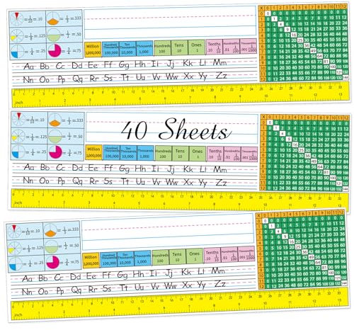 Etiquetas de nombre para aula, 40 placas de identificación de escritorio, impermeables, multiusos, para estudiantes, placas de nombre para escritorios, aula, con tabla de multiplicación, fracciones y