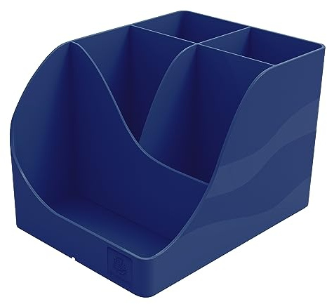 EXACOMPTA - Ref 69504D - Box of 4 Pen-Wave Bee Blue pencil pots Navy blue - 5 compartments - 4 high compartments for large utensils - 1 bottom compartment for small utensils
