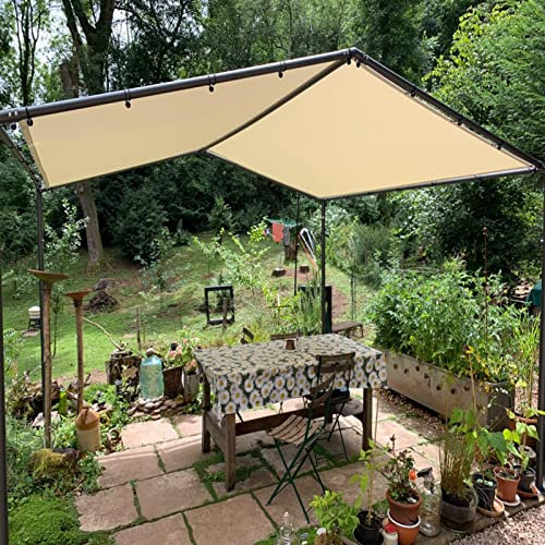 Tenda da sole impermeabile per esterni, 1,8 x 3,5 m, con fascette in nylon e corde di fissaggio, ideale per veranda, terrazza, balcone, beige