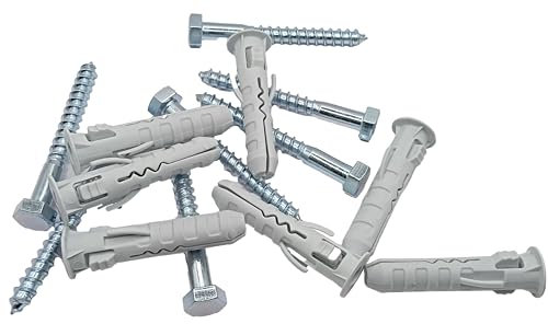 HAFD Lot de 15 ancrages muraux robustes pour vis tire-fond 8 x 70 mm avec chevilles en plastique 12 x 60 mm, fixations solides pour brique, béton et pierre