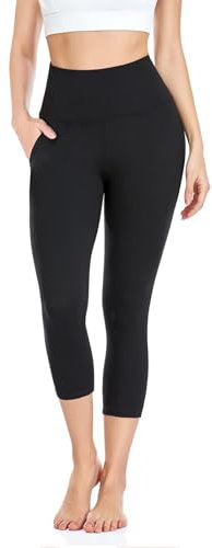 FuelMeFoot 3/4 Leggins Capri Vita Alta Donna, Sportivi Vita Alta Anticellulite Pantaloni, per Sport, Fitness,Pilates,Yoga, Allenamento, Corsae, Palestra.A2-Nero con Tasche XXL