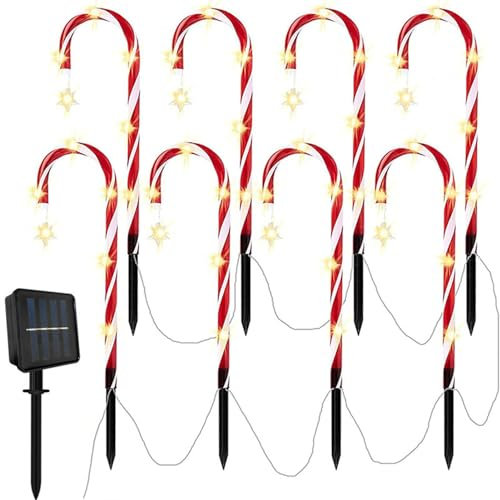 Ancsttu Lumières De Noël Canne De Bonbon, Lot De 8 Lampe Solaire Exterieur, Lumière Jardin LED Étanche, Décoration Extérieur Pour Pelouse Terrasse Cour Deco Cadeau