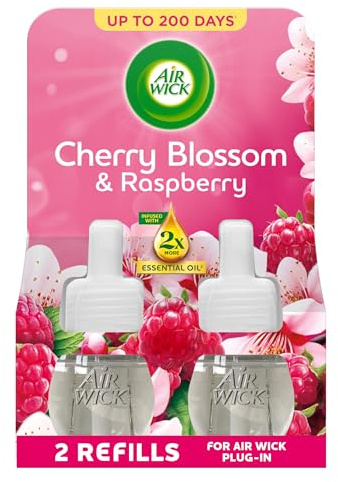 Air Wick Cherry Blossom & Raspberry Liquid Electrical Twin Refill 19ml, Lasts for up to 100 Days per Refill, Air Freshener