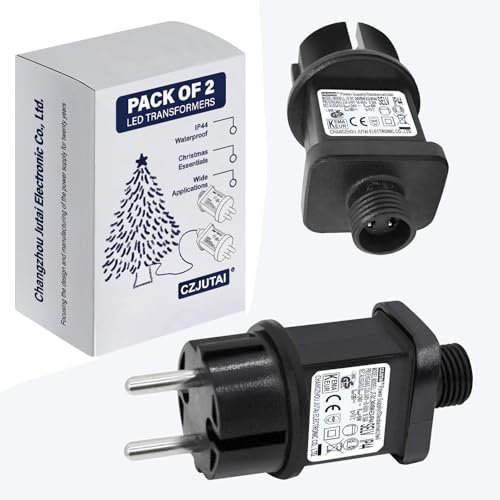 2 Pcs of Transformateur LED CZJUTAI IP44 Alimentation pour éclairage de Noël avec prise - Prise européenne (Socle à vis - Constant allumé - DC24V 6W)
