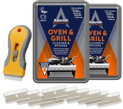 Oven & Grill Cleaner | 2 x Specialist Cleaning Paste with Sponge + Oven Scraper Tool + 10 Spare Units| No Harsh Chemicals, No Need for Gloves | Astonish