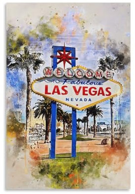 GQmoney Las Vegas in Aquarell, 3D-Wandkunst für Wohnzimmer und Schlafzimmer, 30 x 45 cm, lustige Wandkunst fürs Badezimmer