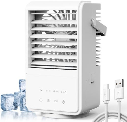 Air Cooler, 1000ML Portable Air Conditioner with 3 Wind Speeds, 7 Night Light and Timing Function, 90° Rotatable Evaporative Air Coolers Quiet Desktop Mini Air Cooler Fan for Home Office Dorm Camping