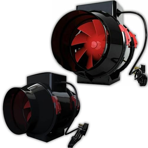 POWERSTAR ELECTRICALS Powerful Inline Extractor Fan – Mixed Flow Duct Ventilation for Hydroponics, Grow Rooms & HVAC – Black & Red (8 Inches 200MM)