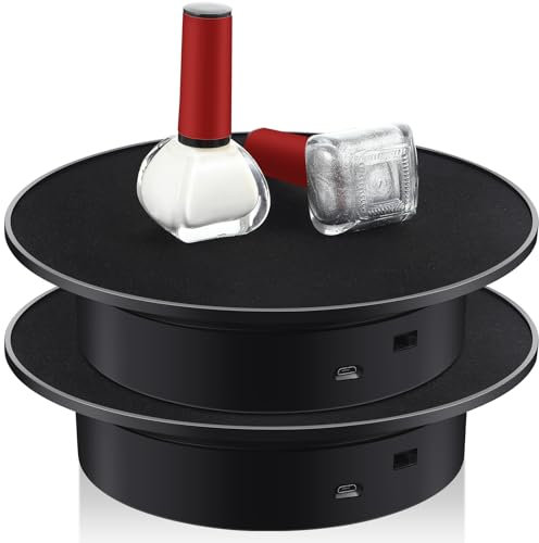 Marsui 2 Pieces Rotating Display Stand 7.87'' 360° Automatic Electric Motorized Turntable for Photography Products Jewelry Cake 3D Model Display Supplies, Battery Operated /USB Power (Suede Surface)