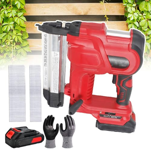 pedenencelia Brad Nailer Cordless Stapler For Diy Project Of Upholstery, 2 In 1 Electric Nail Gun/Staple Gun With 18ga Nails/Staples, Gloves&1 Battery, Can Be Driven Single Or Continuously,red