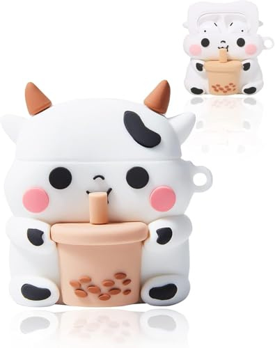 SGVAHY Kawaii Schutzhülle für AirPods 4, lustiges süßes 3D-Cartoon-Design, Kuh, weiche Silikon-Schutzhülle mit Schlüsselanhänger für Frauen und Mädchen